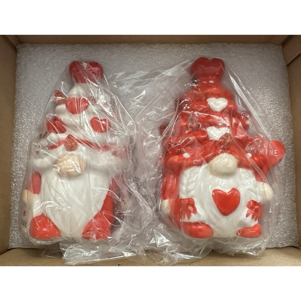 Light Up Valentines Gnomes, Ceramic, Set Of 2, Small New